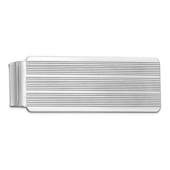 Rhodium Plated Sterling Silver Striped Fold Over Money Clip, 20 x 53mm - Picture 1 of 3